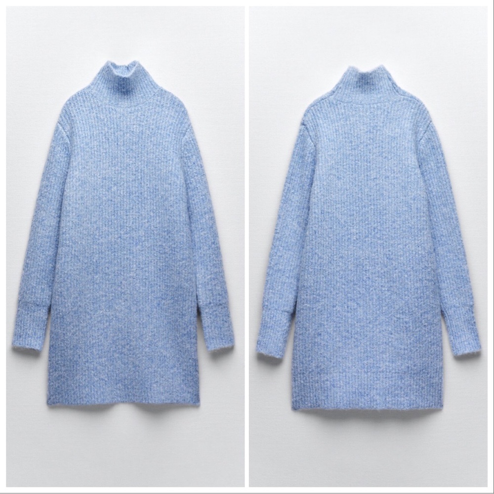 NWT ZARA LIGHT BLUE KNIT MOCK NECK DRESS - Picture 9 of 13